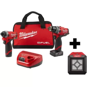 Milwaukee M12 FUEL 12-Volt Li-Ion Brushless Cordless Hammer Drill and Impact Driver Combo Kit (2-Tool) W/  LED Flood Light