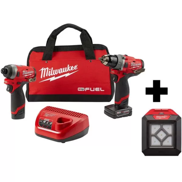 Milwaukee M12 FUEL 12-Volt Li-Ion Brushless Cordless Hammer Drill and Impact Driver Combo Kit (2-Tool) W/  LED Flood Light