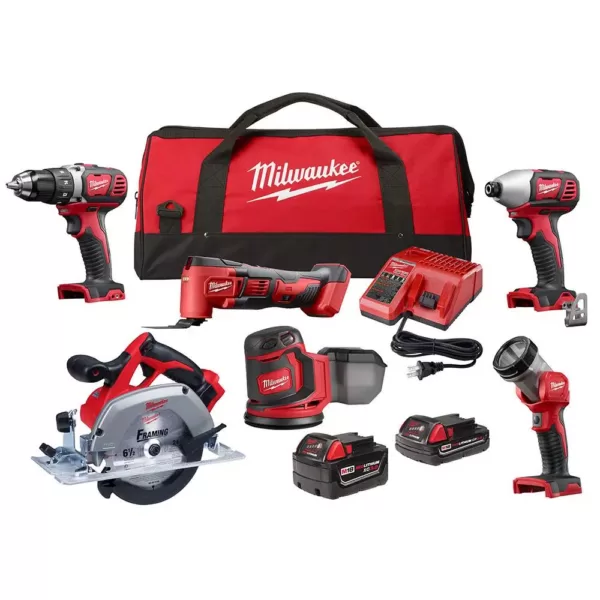 Milwaukee M18 18-Volt Lithium-Ion Cordless Combo Kit (6-Tool) with 2 M18 Batteries, 1 Charger, 1 Tool Bag