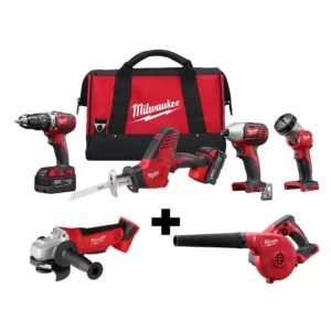 Milwaukee M18 18-Volt Lithium-Ion Cordless Combo Tool Kit (4-Tool) with M18 4-1/2 in. Cut-Off/Grinder and Blower