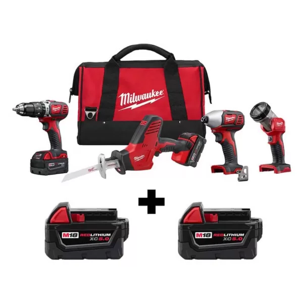 Milwaukee M18 18-Volt Lithium-Ion Cordless Combo Tool Kit (4-Tool) w/ 2 Additional 5.0Ah Batteries