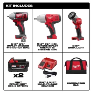 Milwaukee M18 18-Volt Lithium-Ion Cordless Combo Tool Kit (3-Tool) with (2) 3.0 Ah Batteries, (1) Charger, (1) Tool Bag