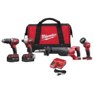 Milwaukee M18 18-Volt Lithium-Ion Cordless Combo Tool Kit (4-Tool) with (2) 3.0Ah Batteries, 1-Charger, 1-Tool Bag