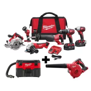 Milwaukee M18 18-Volt Lithium-Ion Cordless Combo Tool Kit (6-Tool) with M18 Wet/Dry Vacuum and Blower