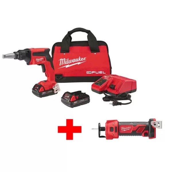 Milwaukee M18 FUEL 18-Volt Lithium-Ion Brushless Cordless Drywall Screw Gun Compact Kit with M18 Cutout Tool