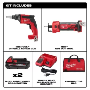 Milwaukee M18 FUEL 18-Volt Lithium-Ion Brushless Cordless Drywall Screw Gun Compact Kit with M18 Cutout Tool