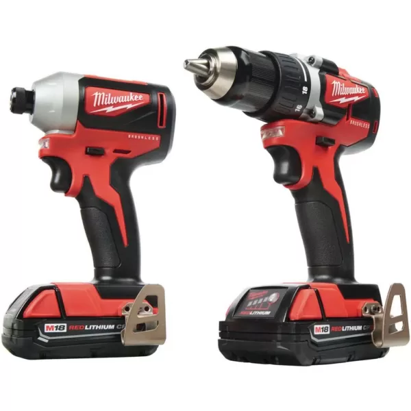 Milwaukee M18 18-Volt Lithium-Ion Brushless Cordless Compact Drill/Impact Combo Kit (2-Tool) W/ (2) 2.0Ah Batteries, Charger & Bag