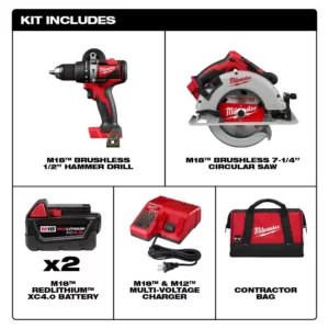 Milwaukee M18 18-Volt Lithium-Ion Brushless Cordless Hammer Drill and Circular Saw Combo Kit (2-Tool) with Two 4.0 Ah Batteries