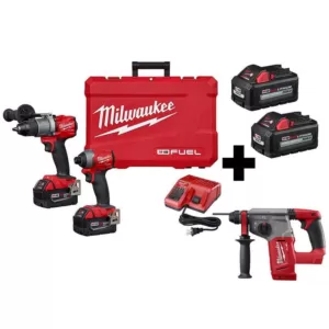 Milwaukee M18 FUEL 18-Volt Lithium-Ion Brushless Cordless Hammer Drill Driver/SDS Rotary Hammer/ Impact Driver with 4-Batteries