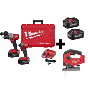 Milwaukee M18 FUEL 18-Volt Lithium-Ion Brushless Cordless Hammer Drill/Jig Saw/Impact Driver (3-Tool Kit) with 4-Batteries