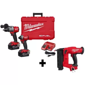 Milwaukee M18 FUEL 18-Volt Lithium-Ion Brushless Cordless Hammer Drill and Impact Driver Combo Kit (2-Tool) w/ 18G Brad Nailer