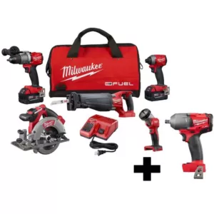 Milwaukee M18 FUEL 18-Volt Lithium-Ion Brushless Cordless Combo Kit (5-Tool) with  M18 FUEL Mid Torque 1/2 in. Impact Wrench