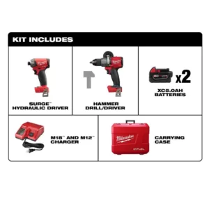 Milwaukee M18 FUEL 18-Volt Lithium-Ion Brushless Cordless Surge Impact and Hammer Drill Combo Kit (2-Tool) w/(2) 5.0Ah Batteries