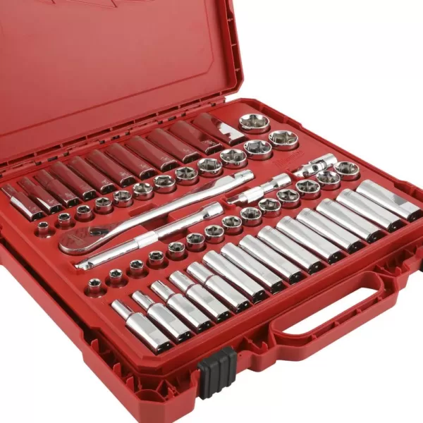 Milwaukee 3/8 in. Drive SAE/Metric Ratchet and Socket Mechanics Tool Set (56-Piece)