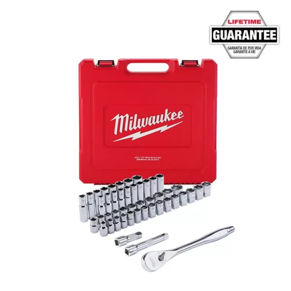 Milwaukee 1/2 in. Drive SAE/Metric Ratchet and Socket Mechanics Tool Set with SAE Combination Ratcheting Wrench Set (62-Piece)