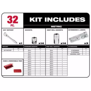 Milwaukee 3/8 in. Drive SAE/Metric Ratchet and Socket Mechanics Tool Set (60-Piece)