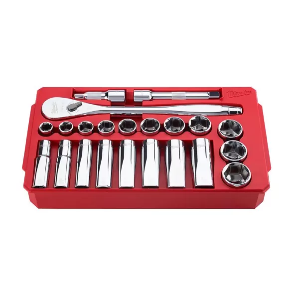 Milwaukee 1/2 in. Drive SAE Ratchet and Socket Mechanics Tool Set (22-Piece)