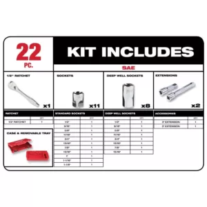 Milwaukee 1/2 in. Drive SAE Ratchet and Socket Mechanics Tool Set (22-Piece)