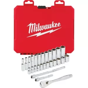 Milwaukee 1/4 in. Drive Metric Ratchet and Socket Mechanics Tool Set (28-Piece)