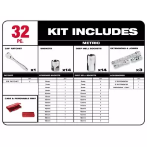 Milwaukee 3/8 in. Drive Metric Ratchet and Socket Mechanics Tool Set (32-Piece)