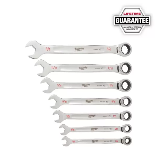 Milwaukee SAE Combination Ratcheting Wrench Mechanics Tool Set (7-Piece)