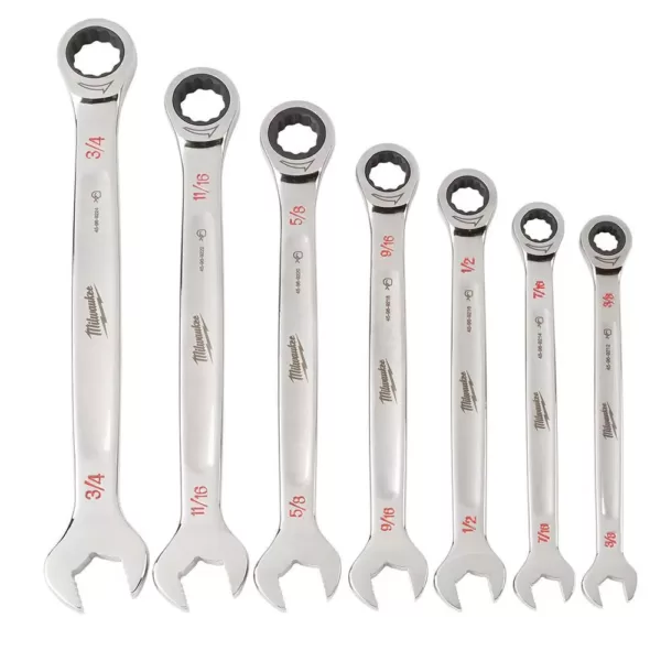 Milwaukee SAE Combination Ratcheting Wrench Mechanics Tool Set (7-Piece)