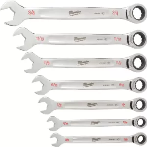 Milwaukee SAE Combination Ratcheting Wrench Mechanics Tool Set (7-Piece)