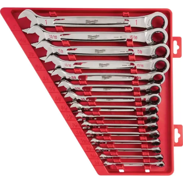 Milwaukee SAE Combination Ratcheting Wrench Mechanics Tool Set (15-Piece)