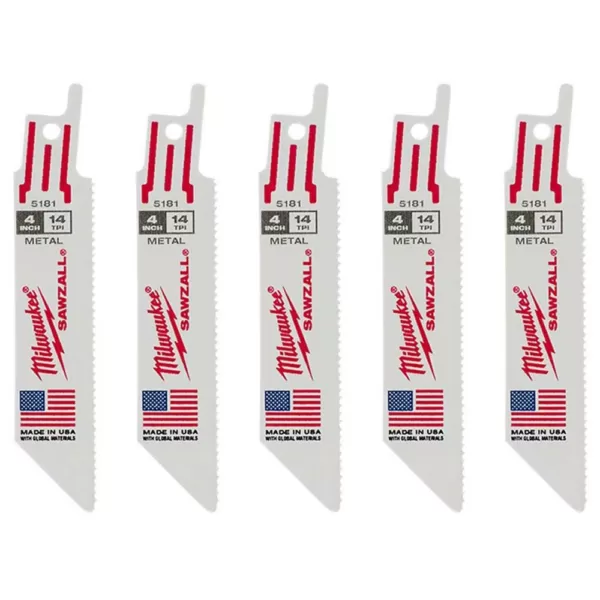 Milwaukee 4 in. 14 Teeth per in. Medium Metal Cutting SAWZALL Reciprocating Saw Blades (5 Pack)