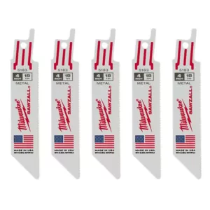 Milwaukee 4 in. 18 Teeth per in. Medium Metal Cutting SAWZALL Reciprocating Saw Blades (5 Pack)