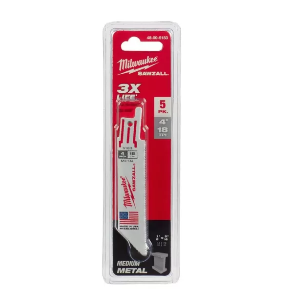 Milwaukee 4 in. 18 Teeth per in. Medium Metal Cutting SAWZALL Reciprocating Saw Blades (5 Pack)