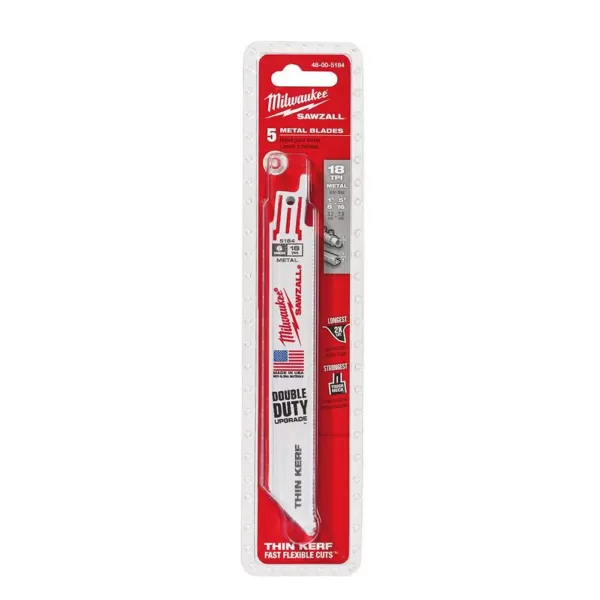 Milwaukee 6 in. 18 Teeth per in. Medium Metal Cutting SAWZALL Reciprocating Saw Blades (5 Pack)