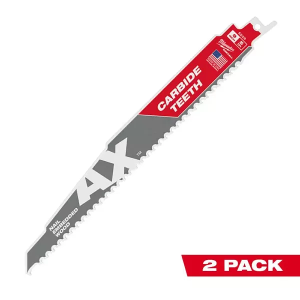 Milwaukee 9 in. 5 TPI AX Carbide Teeth Demo Nail Embedded Wood Cutting SAWZALL Reciprocating Saw Blade (2-Pack)