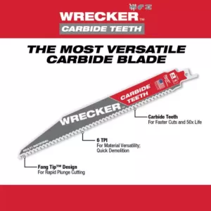 Milwaukee 6 in. 6 TPI WRECKER Carbide Teeth Multi-Material Cutting SAWZALL Reciprocating Saw Blade