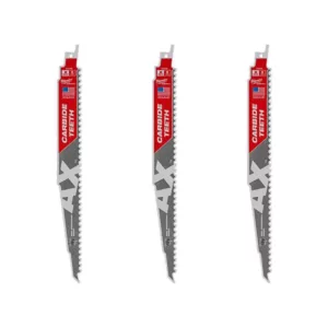 Milwaukee 9 in. 5 Teeth per in. AX Carbide Teeth Demolition Nail Embedded Wood Cutting SAWZALL Reciprocating Saw Blades (3 Pack)