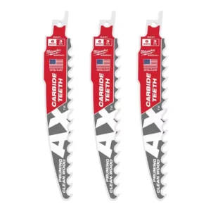 Milwaukee 6 in. 3 TPI Pruning Carbide Teeth Wood Cutting SAWZALL Reciprocating Saw Blade (3-Pack)