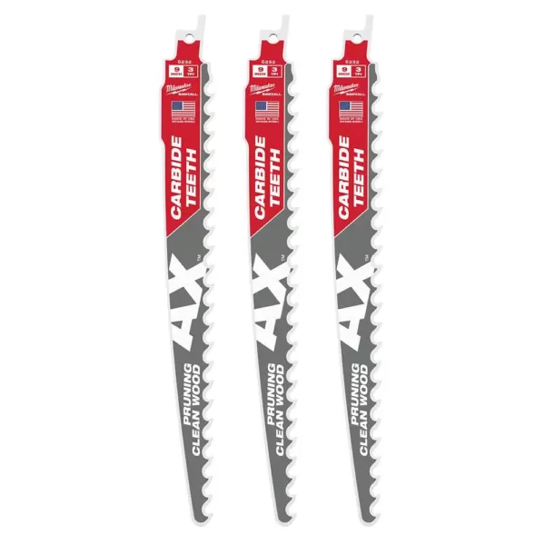 Milwaukee 9 in. 3 TPI Pruning Carbide Teeth Wood Cutting SAWZALL Reciprocating Saw Blade (3-Pack)