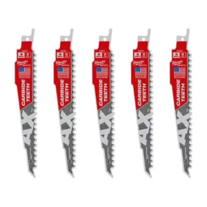 Milwaukee 6 in. 5 Teeth per in. AX Carbide Teeth Demolition Nail Embedded Wood Cutting SAWZALL Reciprocating Saw Blades (5 Pack)