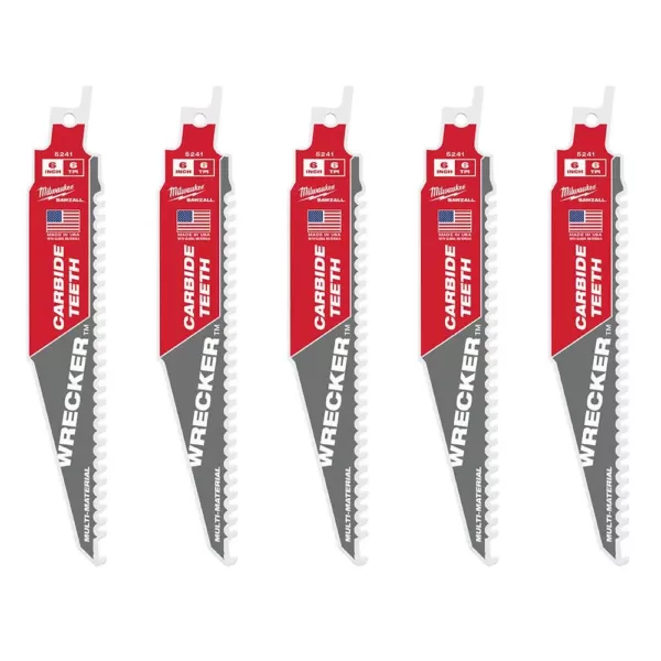 Milwaukee 6 in. 6 TPI WRECKER Carbide Teeth Multi-Material Cutting SAWZALL Reciprocating Saw Blade (5-Pack)