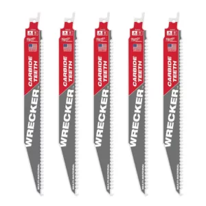 Milwaukee 9 in. 6 TPI WRECKER Carbide Teeth Multi-Material Cutting SAWZALL Reciprocating Saw Blade (5-Pack)