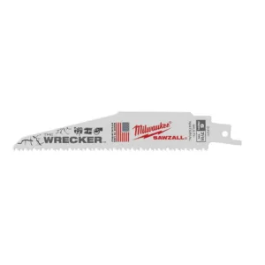 Milwaukee 6 in. 7/11 Teeth per in. WRECKER Demolition Mutli-Material Cutting SAWZALL Reciprocating Saw Blades (5 Pack)