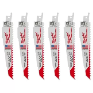 Milwaukee 6 in. 5 Teeth per in. AX Nail Embedded Wood Cutting SAWZALL Reciprocating Saw Blades (6 Pack)