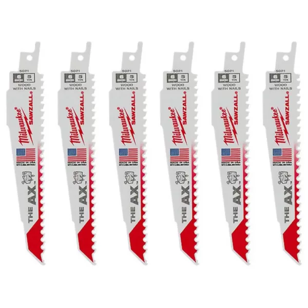 Milwaukee 6 in. 5 Teeth per in. AX Nail Embedded Wood Cutting SAWZALL Reciprocating Saw Blades (6 Pack)