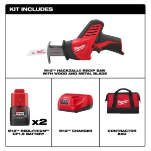 Milwaukee M12 12-Volt Lithium-Ion HACKZALL Cordless Reciprocating Saw with 2 1.5 Ah Batteries, Charger and Hard Case