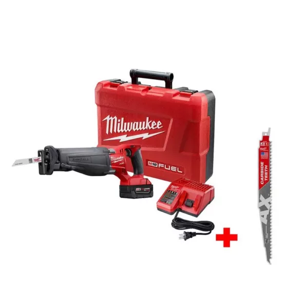 Milwaukee M18 FUEL 18-Volt Lithium-Ion Brushless Cordless Sawzall Reciprocating Saw Kit with Carbide Teeth The AX SAWZALL Blade