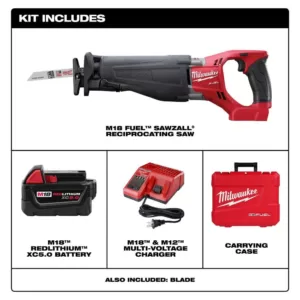 Milwaukee M18 FUEL 18-Volt Lithium-Ion Brushless Cordless SAWZALL Reciprocating Saw Kit with (1) 5.0Ah Batteries, Charger and Case