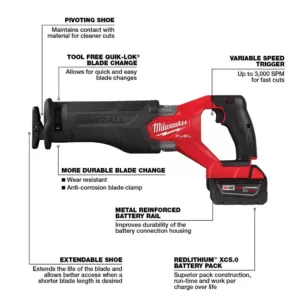 Milwaukee M18 FUEL 18-Volt Lithium-Ion Brushless Cordless SAWZALL Reciprocating Saw Kit W/one 5.0 Ah Batteries, Charger and Case