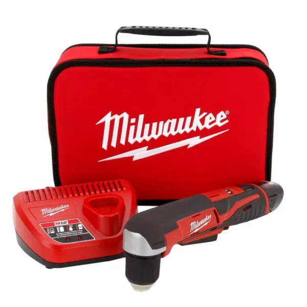 Milwaukee M12 12-Volt Lithium-Ion Cordless 3/8 in. Right-Angle Drill W/(1) 1.5Ah Battery, Charger & Tool Bag