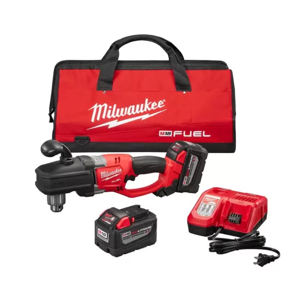 Milwaukee M18 FUEL 18-Volt Lithium-Ion Brushless Cordless Hole Hawg 1/2 in. Right Angle Drill Kit W/(2) 9.0Ah Batteries