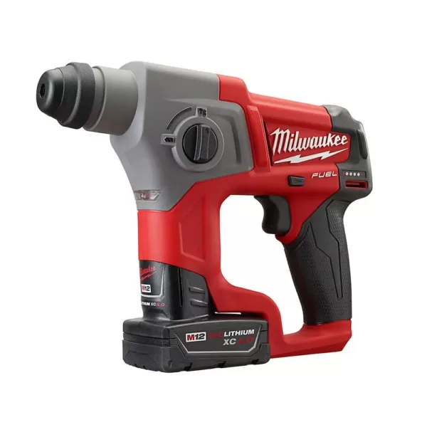 Milwaukee M12 FUEL 12-Volt Lithium-Ion Brushless Cordless 5/8 in. SDS-Plus Rotary Hammer Kit with One 4.0Ah Battery and Bag